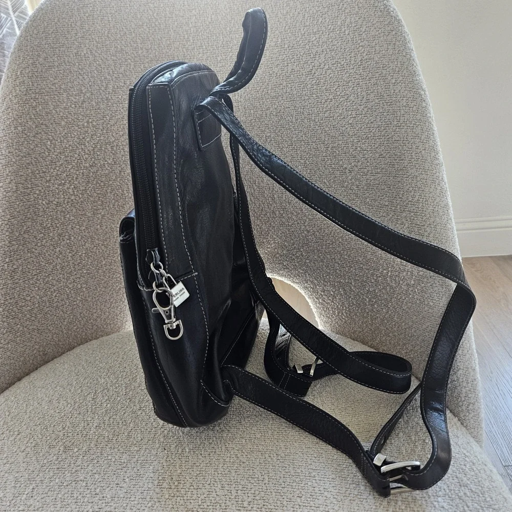 Leather Backpack Women's Perlina Purse Buckle Straps Travel Organizer Black